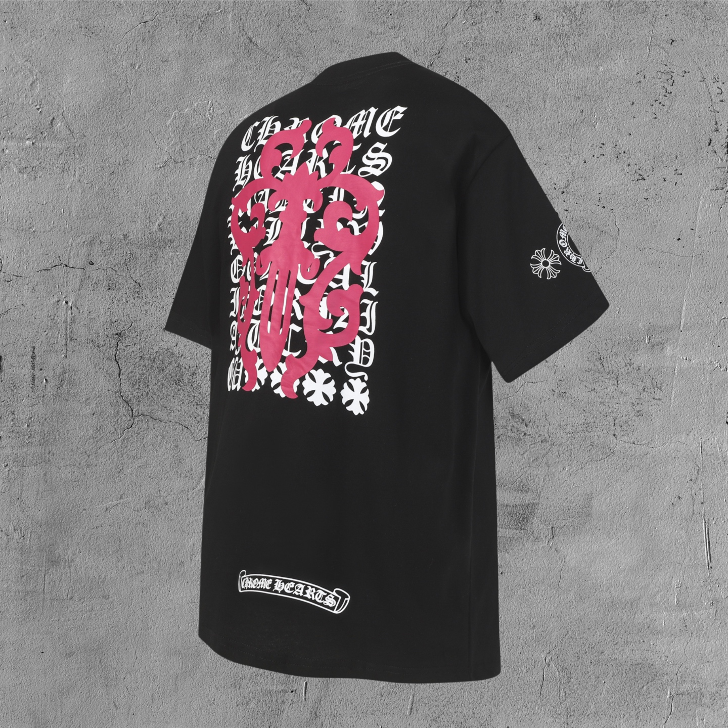 Ornate Pink Dagger Typography Black T-Shirt™