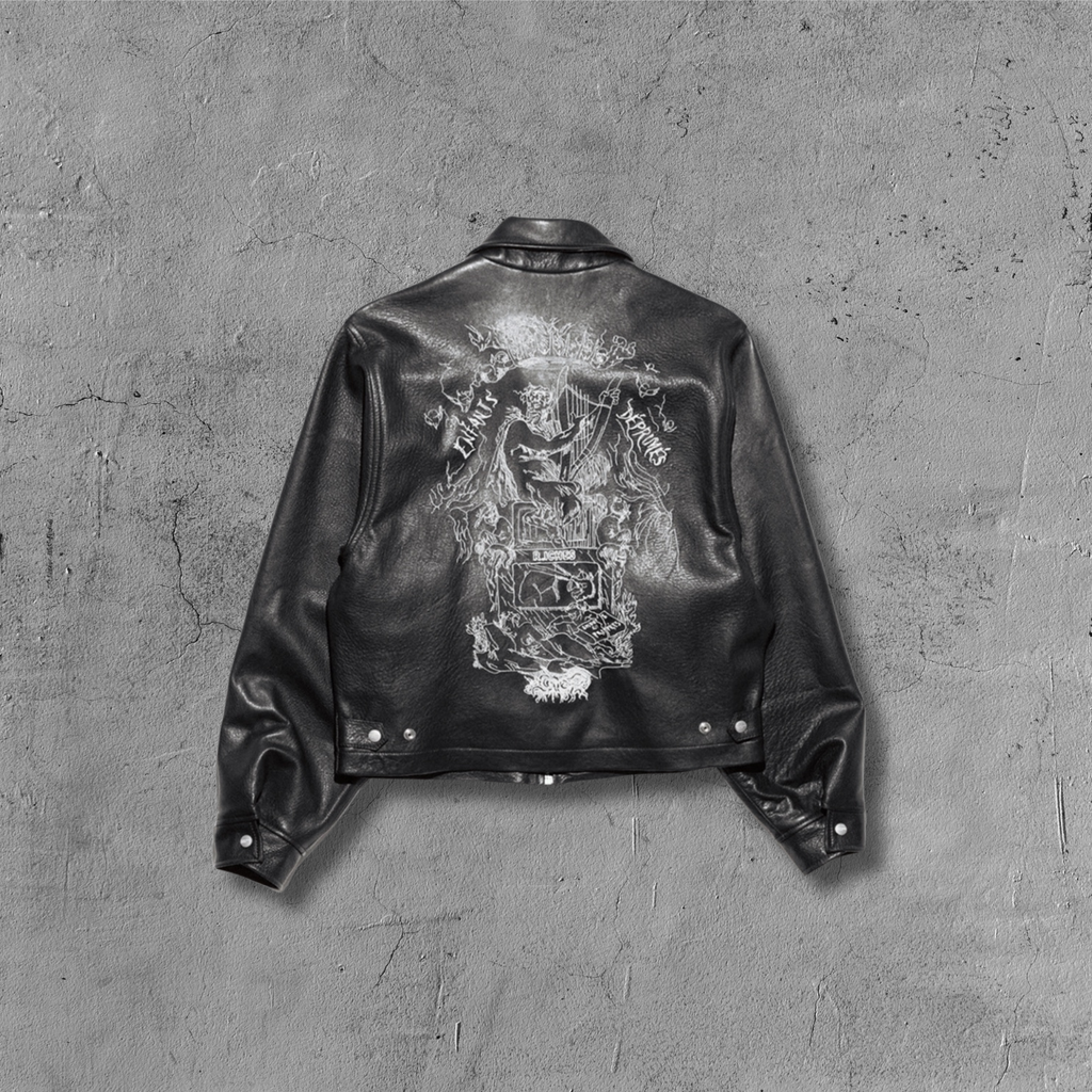 ER* Embroidered Graphic Black Leather Jacket™