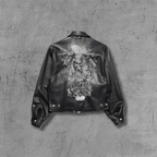 ER* Embroidered Graphic Black Leather Jacket™
