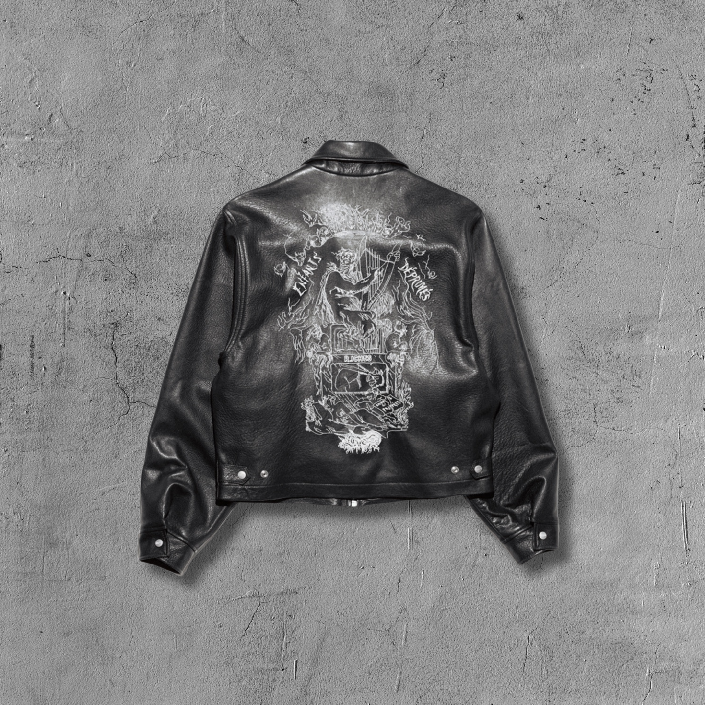 ER* Embroidered Graphic Black Leather Jacket™
