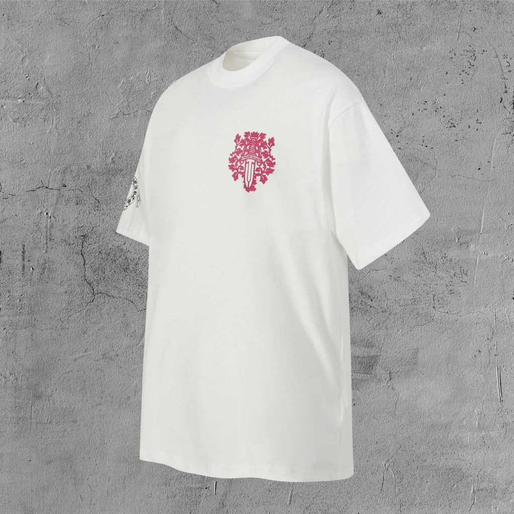 Ornate Pink Dagger Typography White T-Shirt™