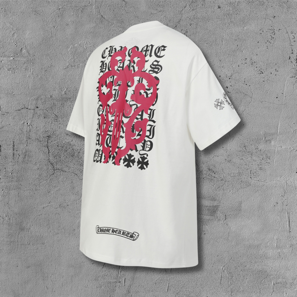 Ornate Pink Dagger Typography White T-Shirt™