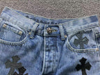 Black Leather Cross Patch Denim Jeans™