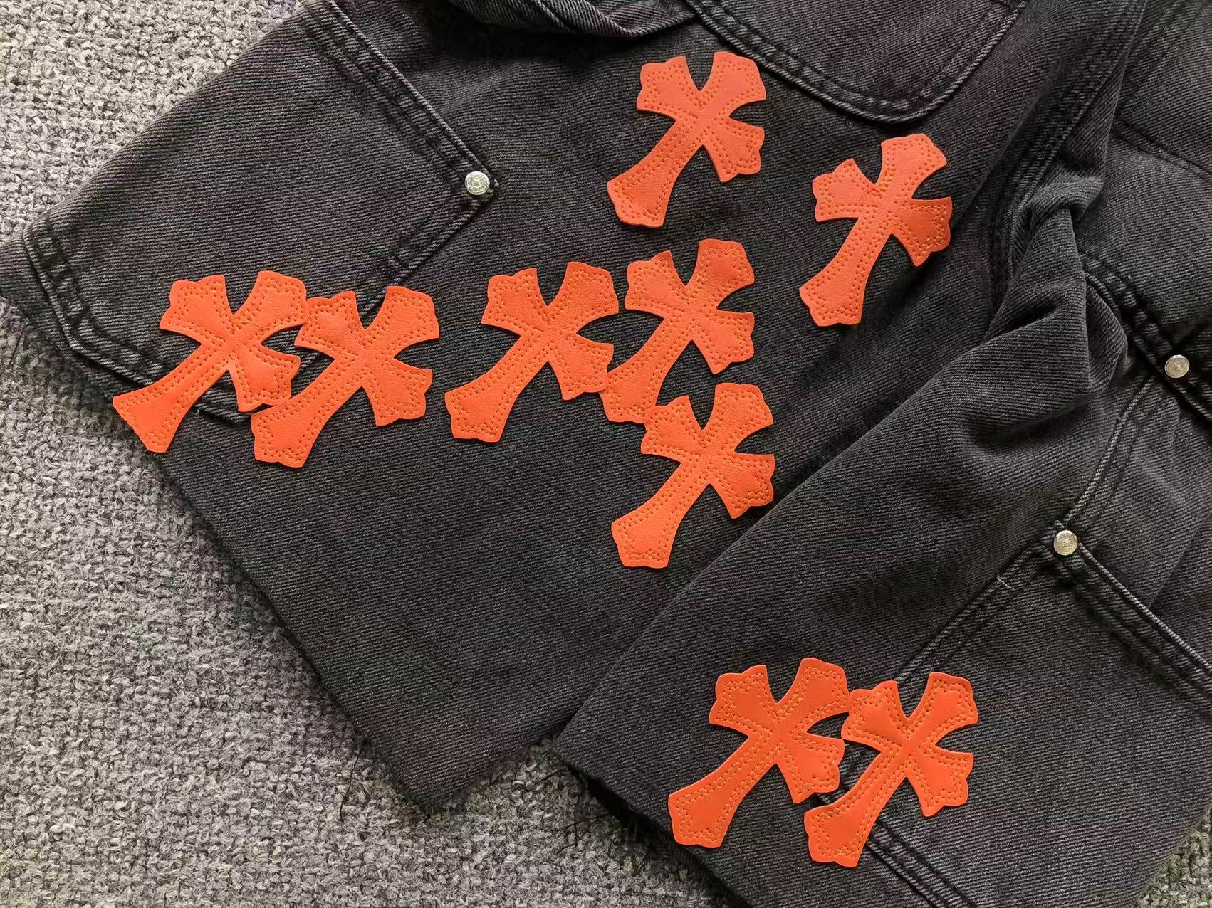 Orange Cross Patch Black Denim Jorts