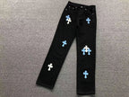 White & Light Blue Cross Patch Black Denim Jeans™