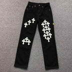 White & Yellow Cross Patch Black Denim Jeans™