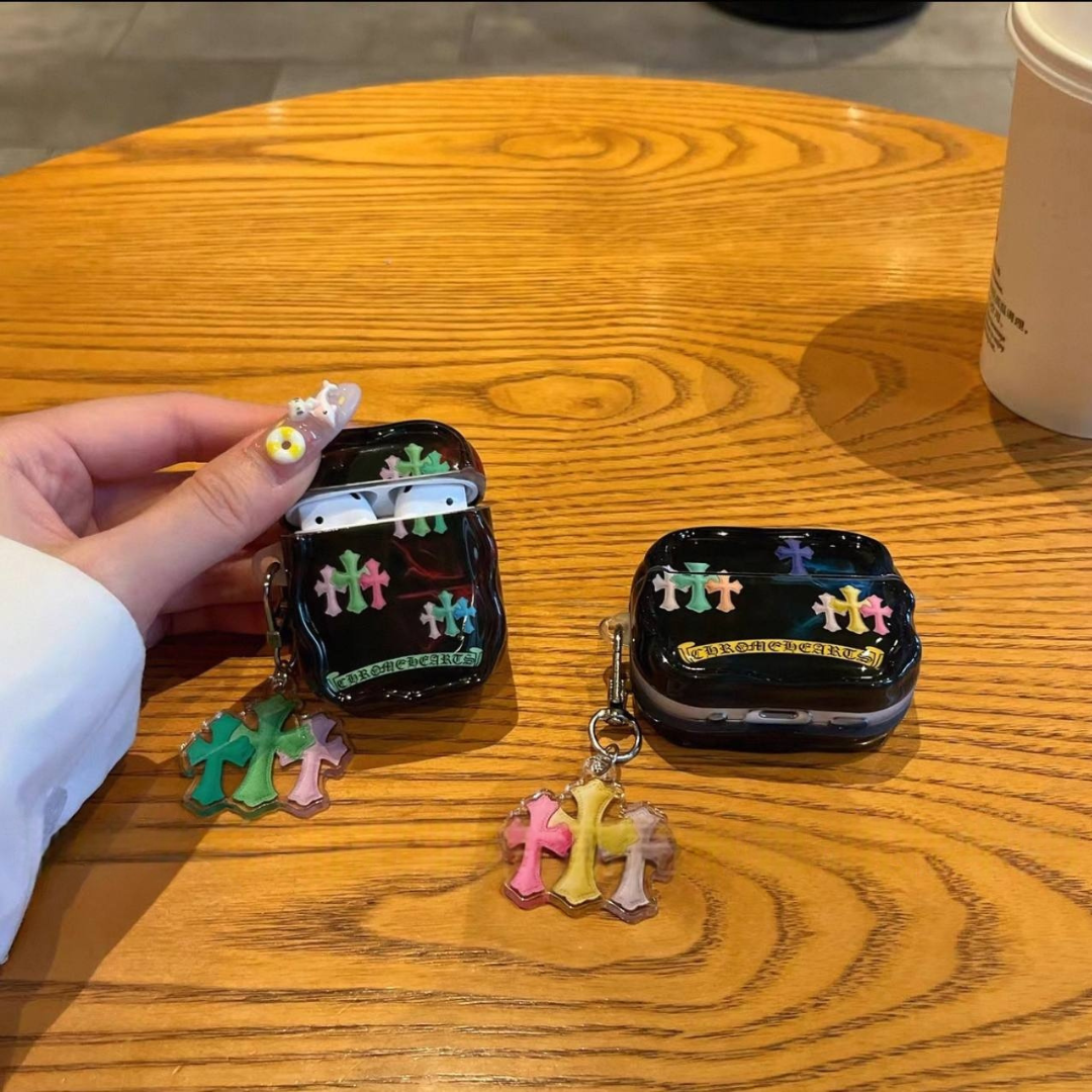 Multicolor Triple Cross Glossy Black Airpods Case™