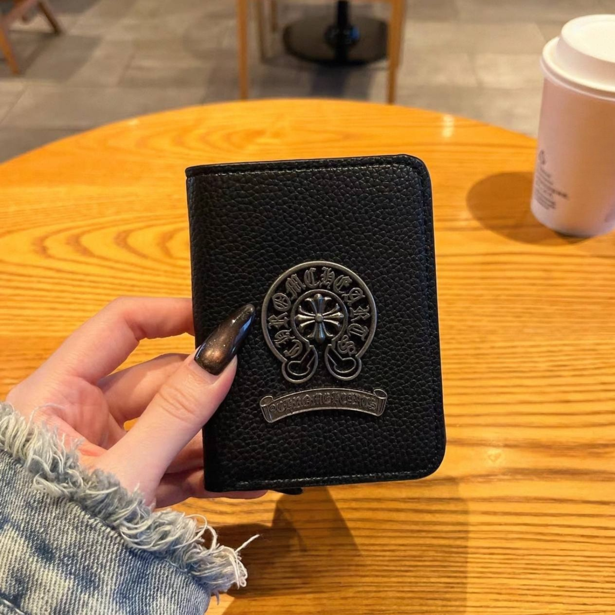 Metallic 3D Symbol Black Leather Wallet™