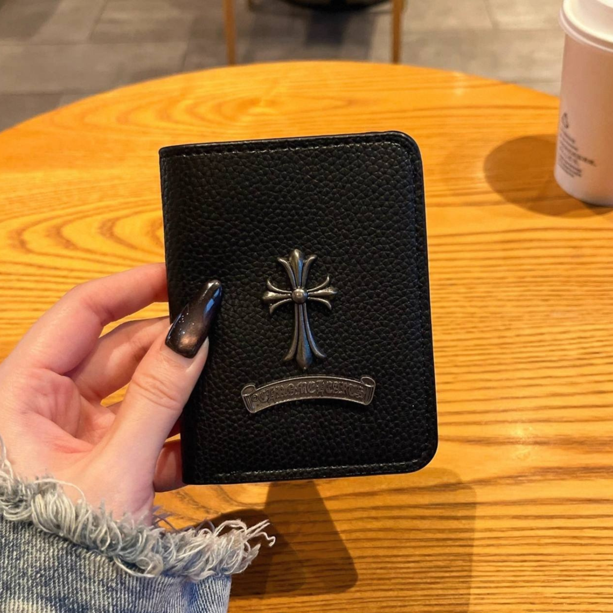 Metallic 3D Symbol Black Leather Wallet™