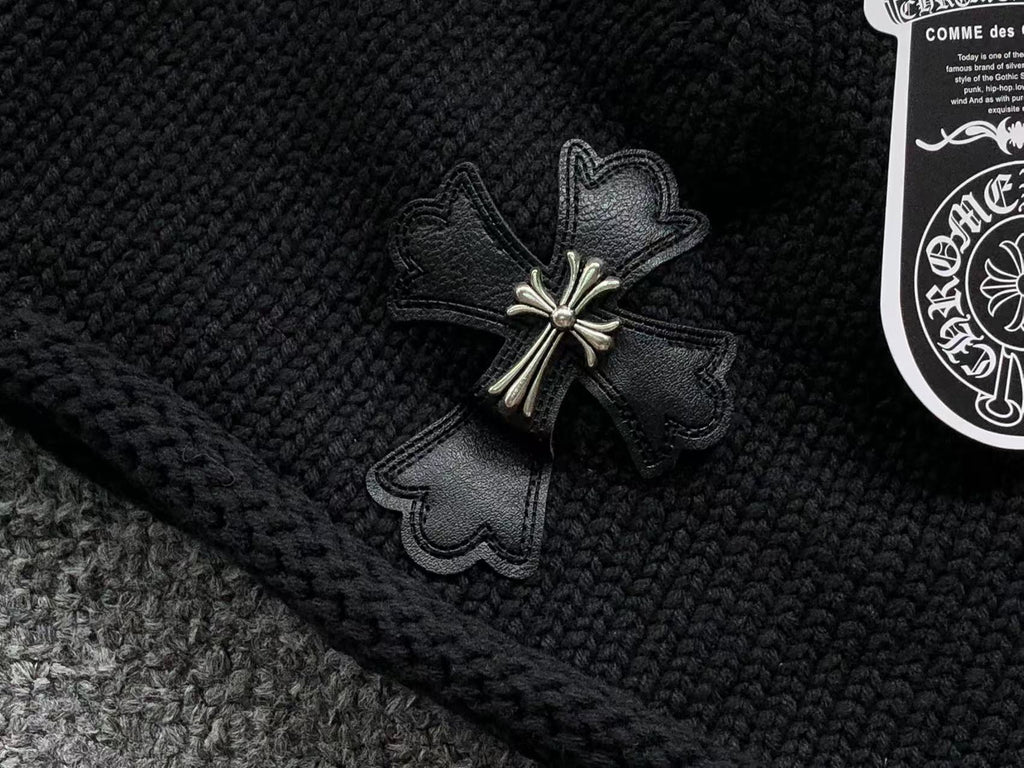 Metallic & Leather Cross Black Beanie™