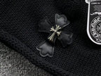 Metallic & Leather Cross Black Beanie™