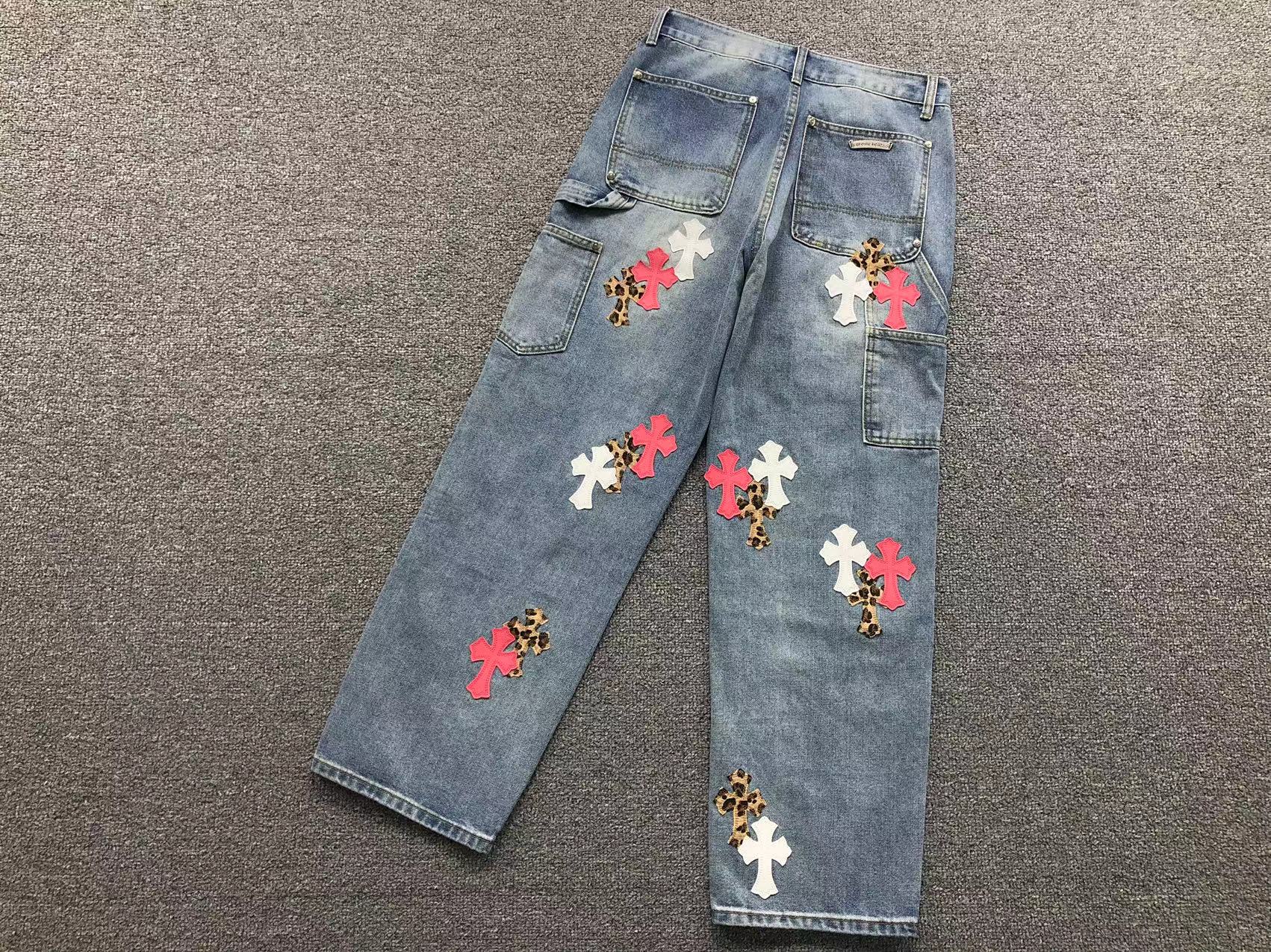 Pink White & Leopard Cross Patch Denim Jeans™