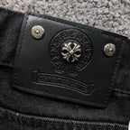 Red White & Black Cross Patch Black Denim Jeans™