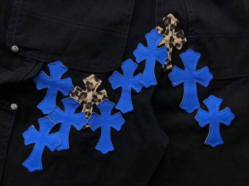 Blue & Leopard Cross Patch Black Carpenter Pants™