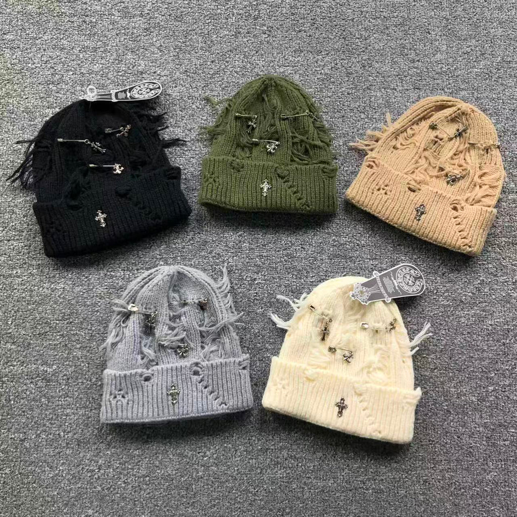 Safety Pin Torn Knit Beanie™