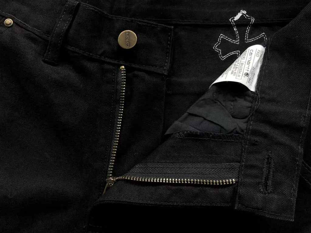 Blue & White Cross Patch Black Zipper Jeans™