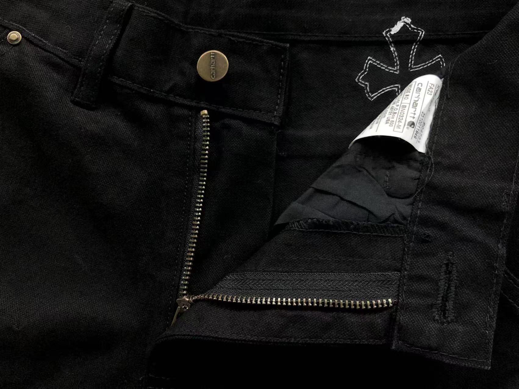 Blue & White Cross Patch Black Zipper Jeans™