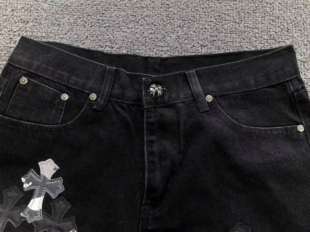 Black White Grey Cross Patch Black Denim Jeans™