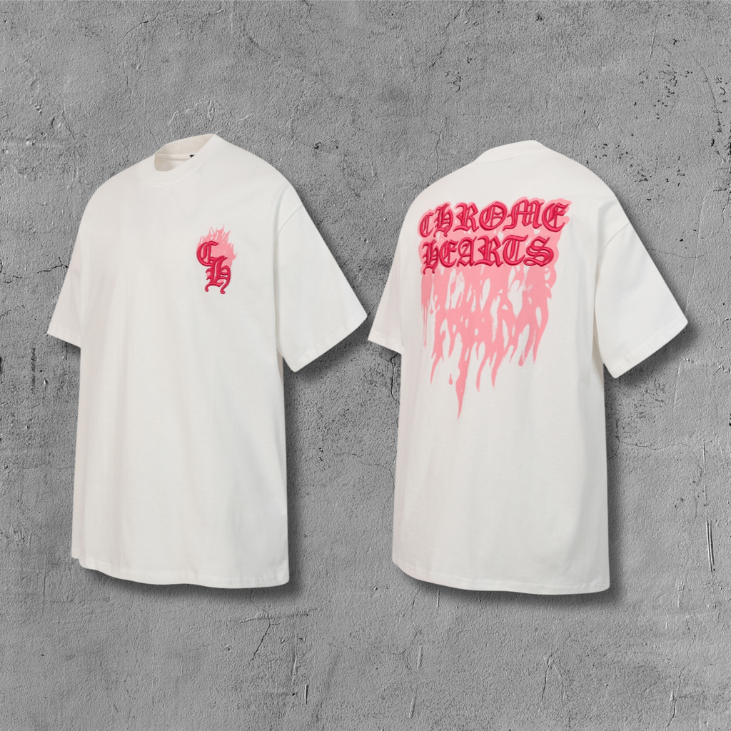 Pink Drip Script Logo White T-Shirt™