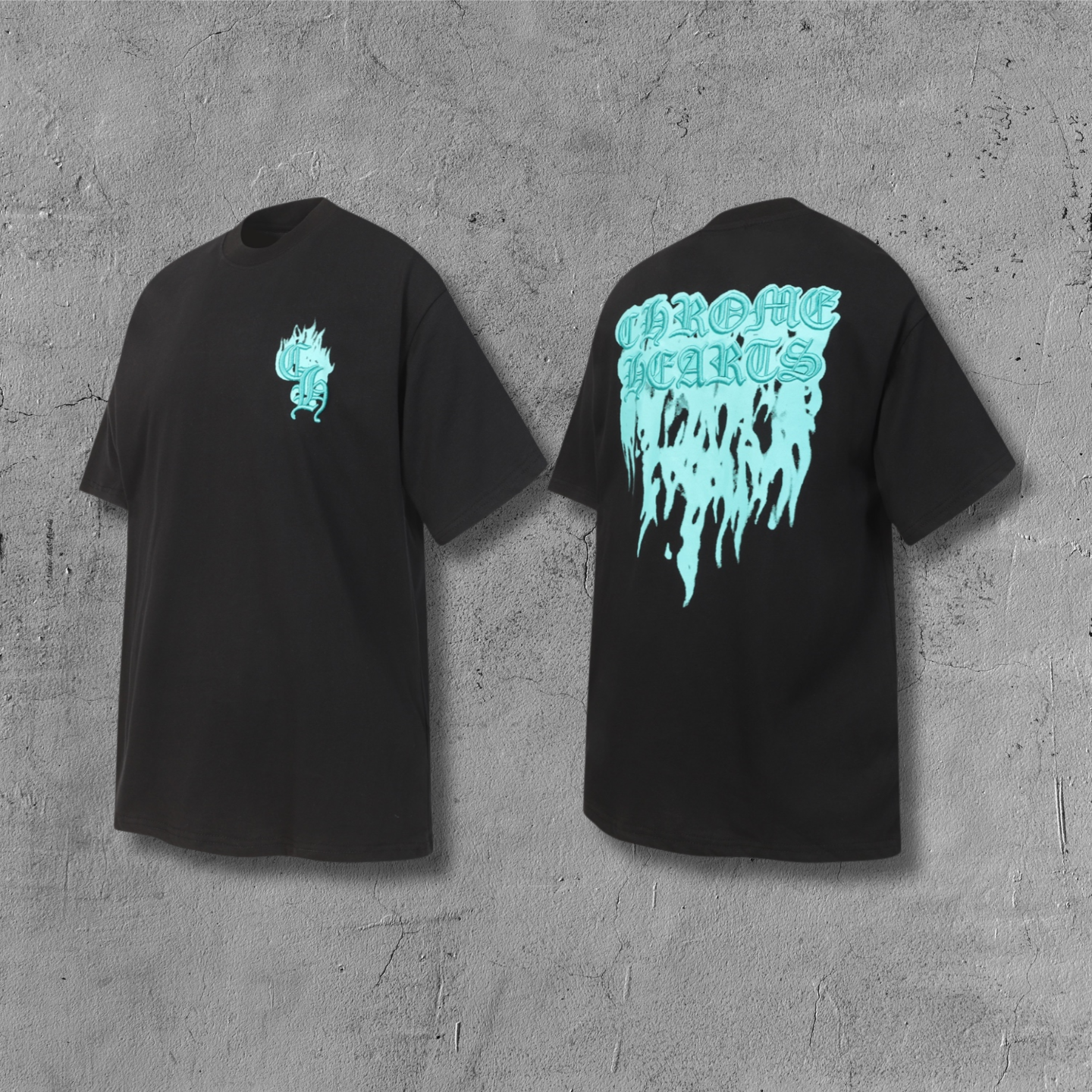 Cyan Drip Script Logo Black T-Shirt™