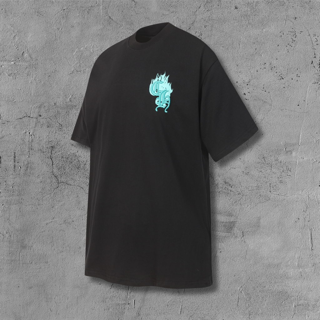 Cyan Drip Script Logo Black T-Shirt™