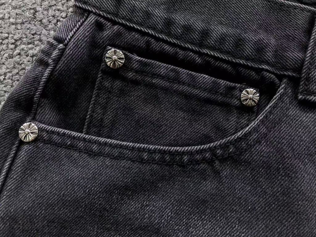 Black Leather Cross Patch Black Baggy Jeans™