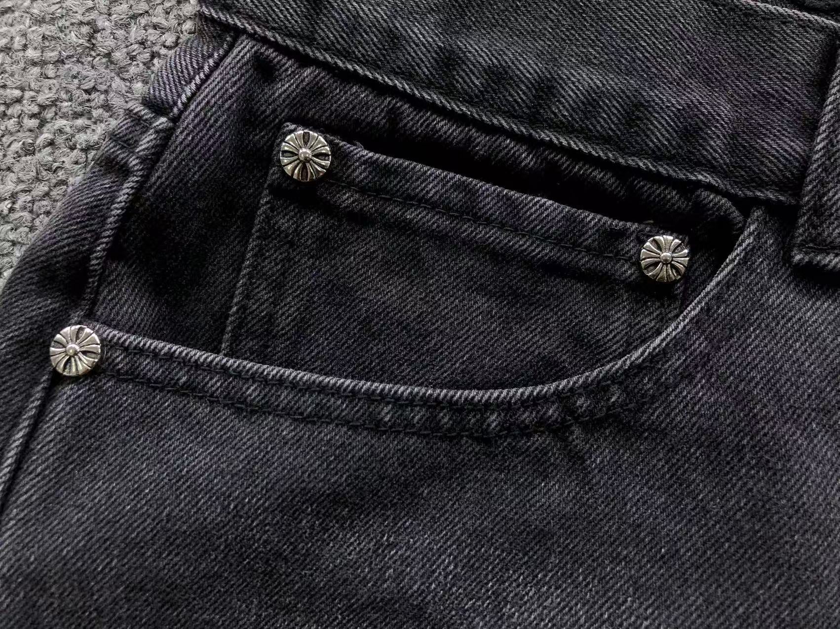 Black Leather Cross Patch Black Baggy Jeans™