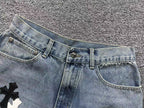 Black & White Cross Patch Light Denim Baggy Jeans™