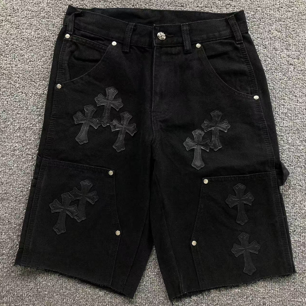 Black Cross Patch Black Jean Shorts™