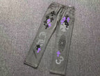 Purple & Black Cross Patch Mixed Graphic Grey Denim Jeans™
