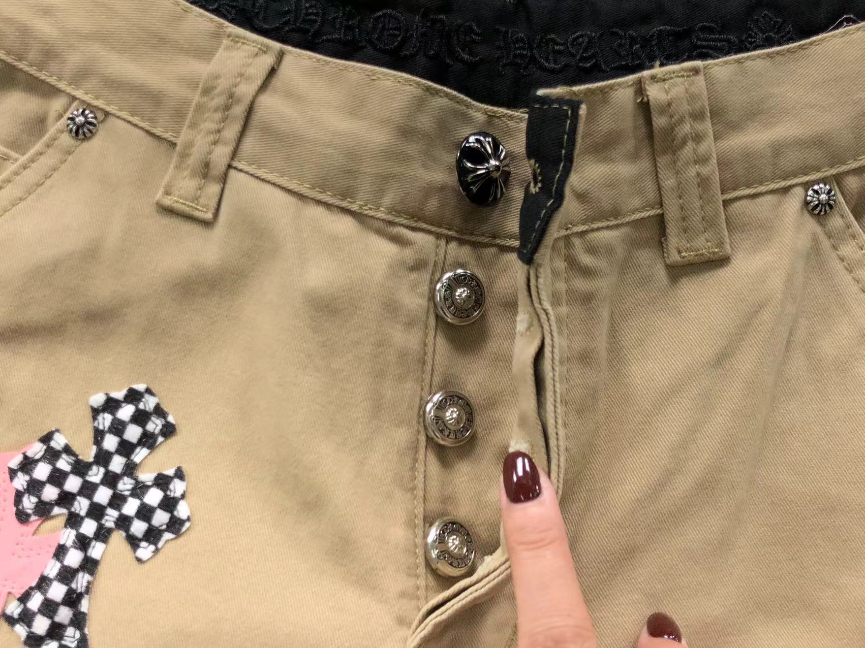 Pink & Checkered Cross Patch Beige Carpenter Pants™