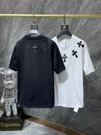 Leather Crosses Neck Collar Black T-Shirt™