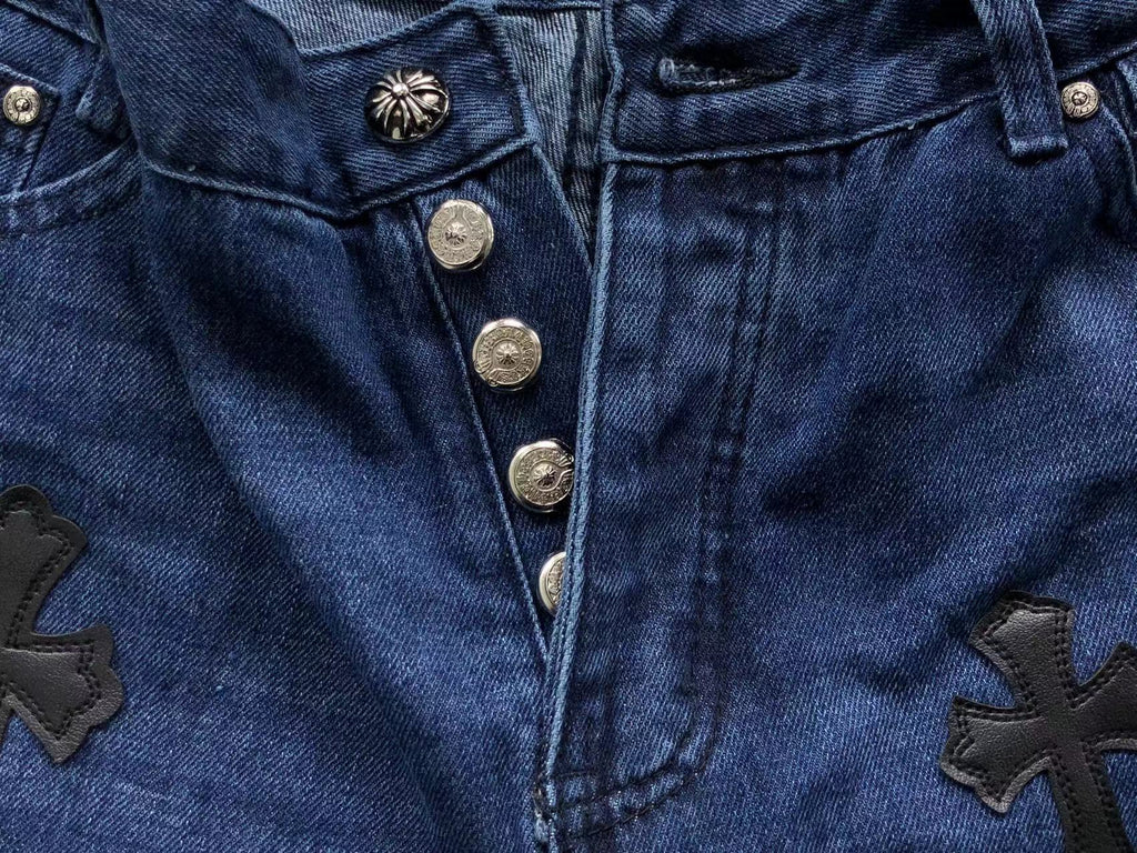 Brown Black & White Cross Patch Baggy Jeans™