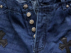Brown Black & White Cross Patch Baggy Jeans™