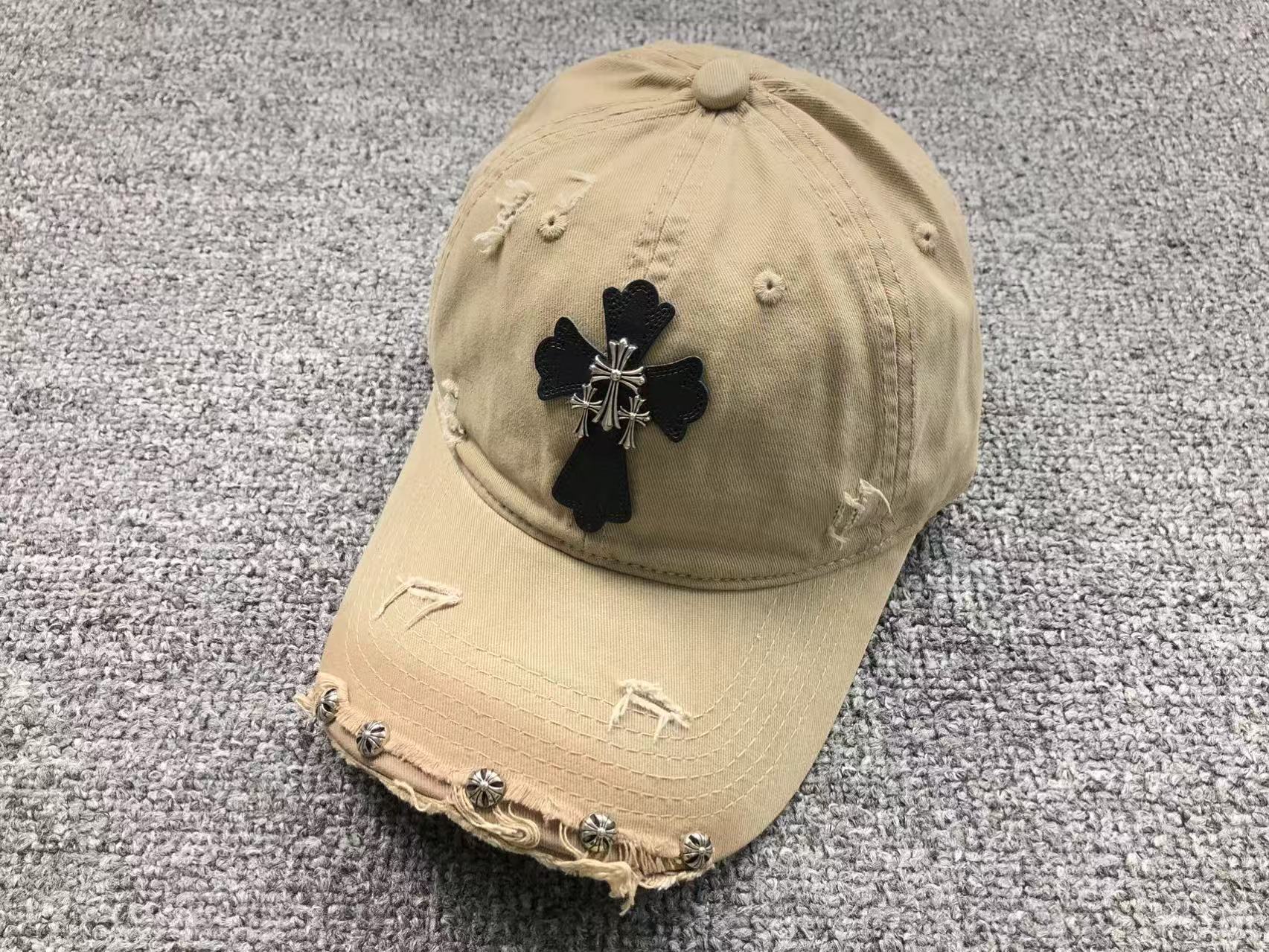 Triple Metallic & Leather Cross Torn Fabric Baseball Cap™