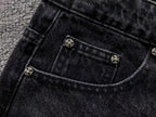 Black & Pink Cross Patch Baggy Black Jeans™