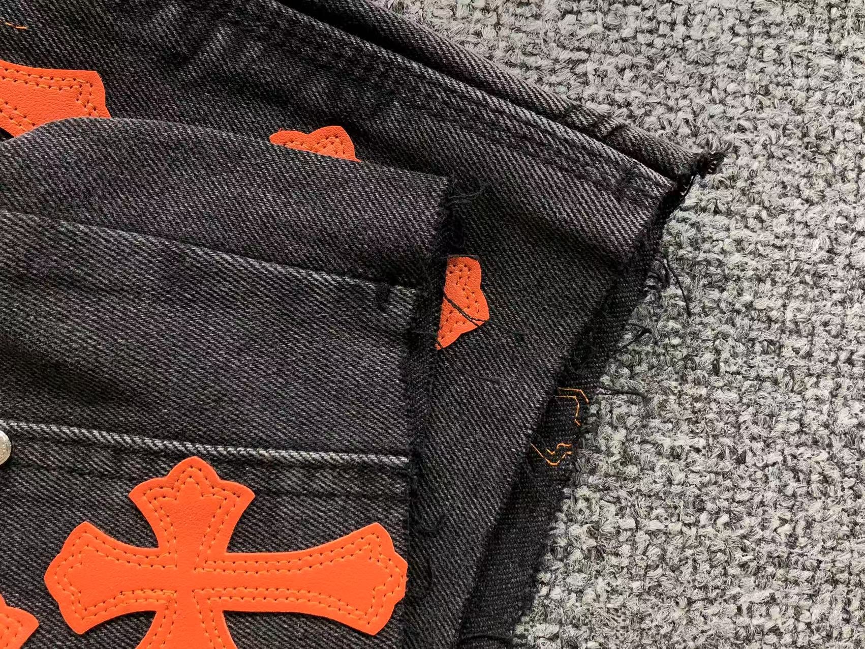 Orange Cross Patch Black Denim Jorts