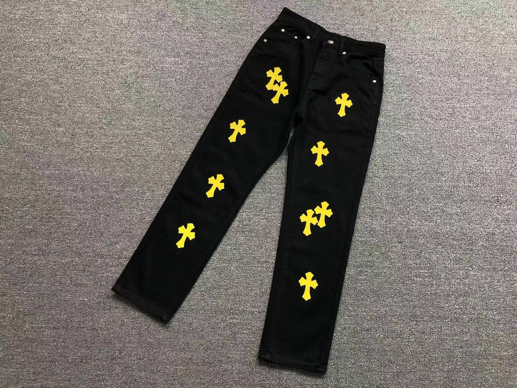 Yellow Cross Patch Black Denim Jeans™
