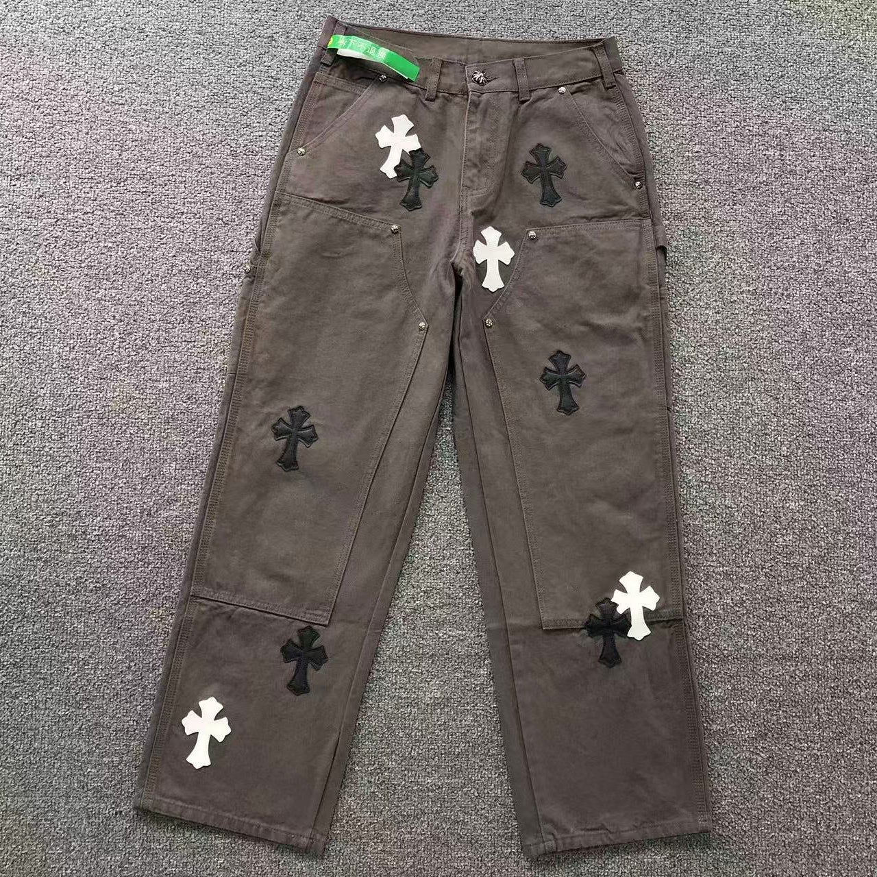 Black & White Cross Patch Brown Carpenter Pants™