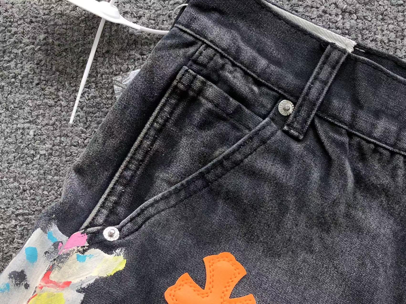 Orange Cross Patch Art Black Jeans™