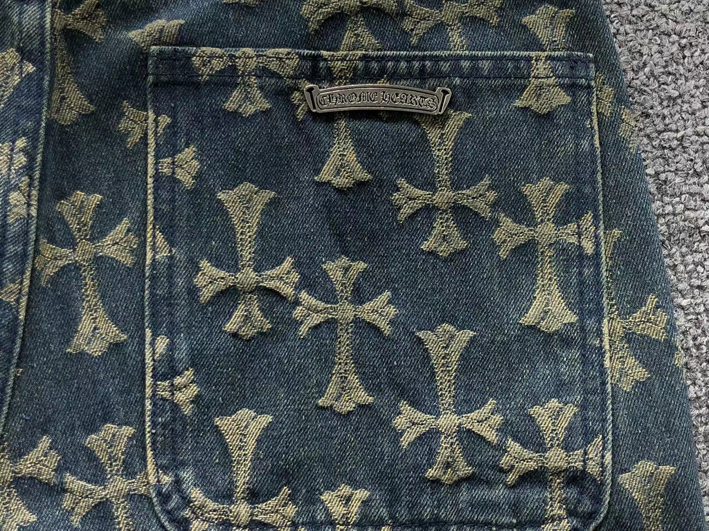 Cross Pattern Dark Denim Baggy Jeans™