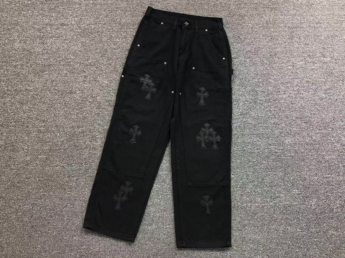 Black Cross Patch Black Carpenter Pants™