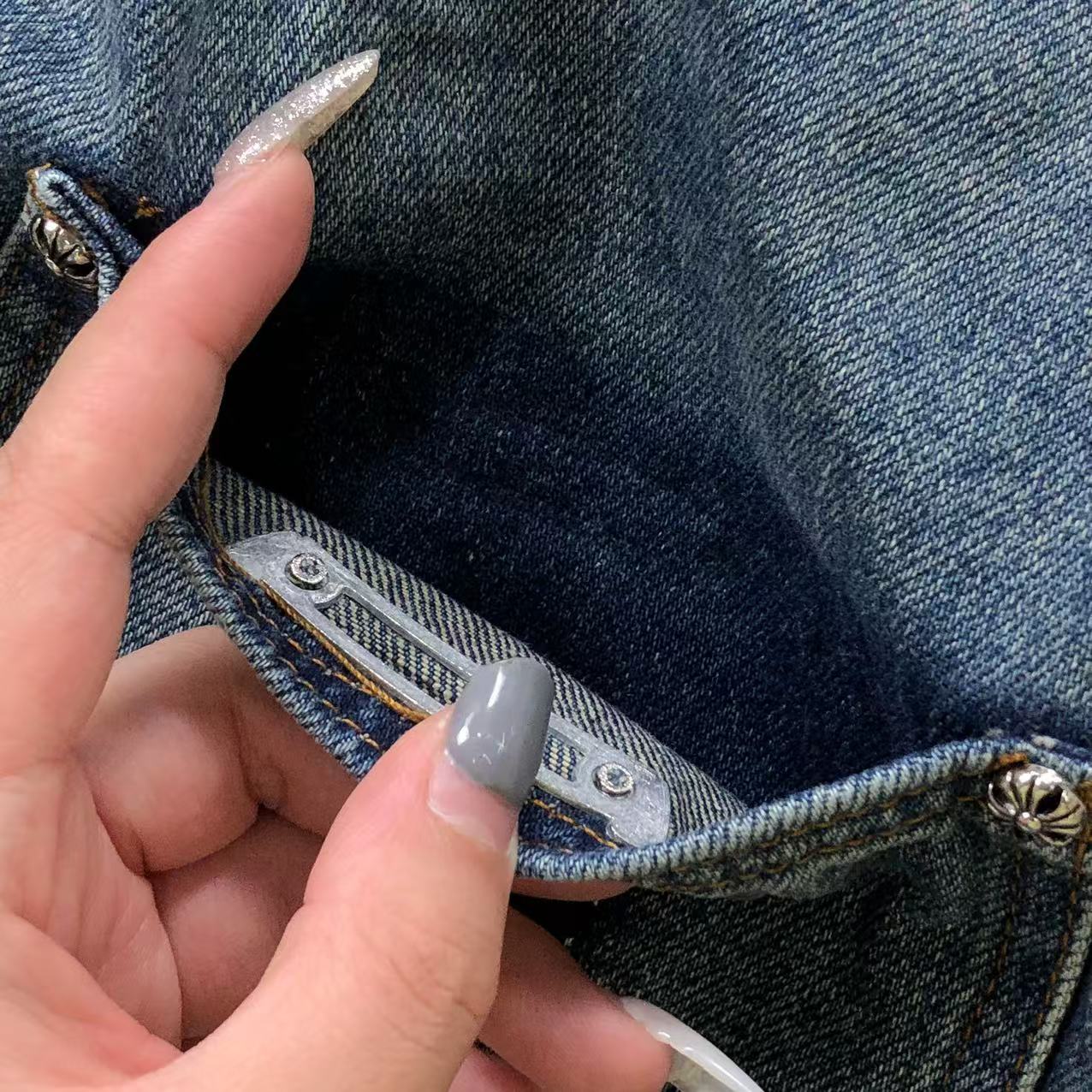 White Blue & Black Cross Patch Faded Denim Carpenter Jeans™