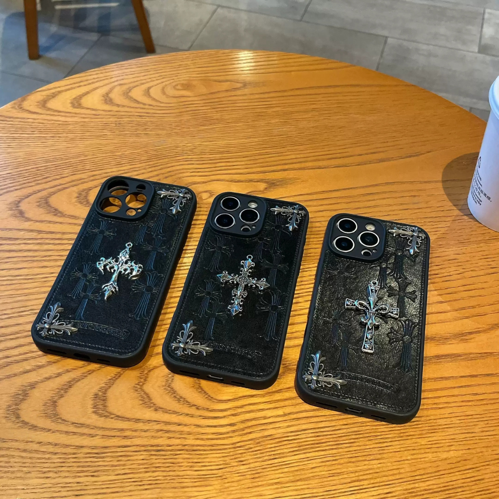 Metallic 3D Cross Black Leather Phone Case™