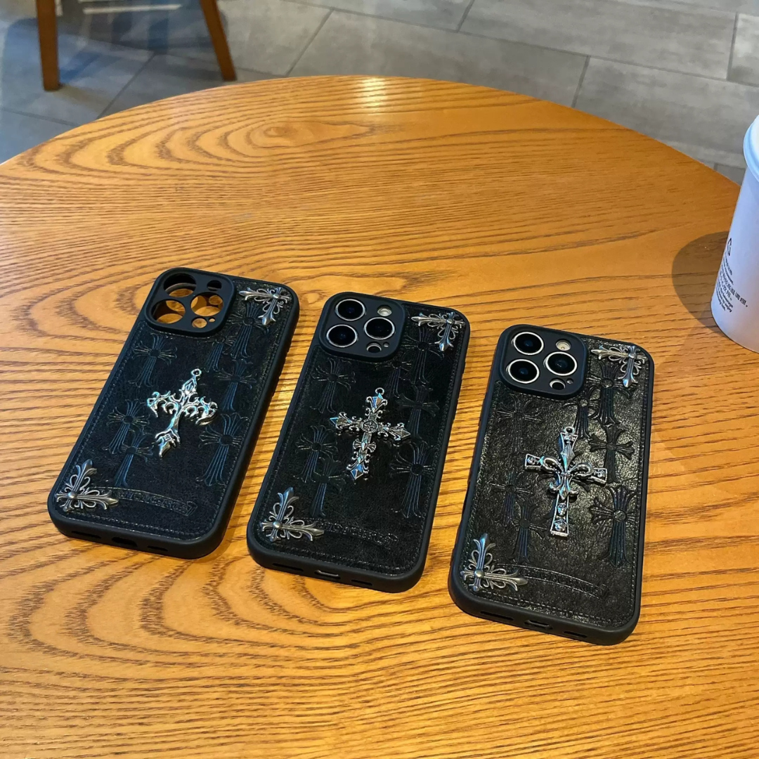 Metallic 3D Cross Black Leather Phone Case™