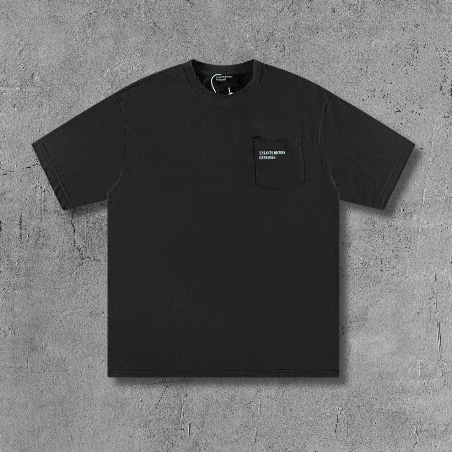 ER* Distressed Pocket Black T-Shirt™*