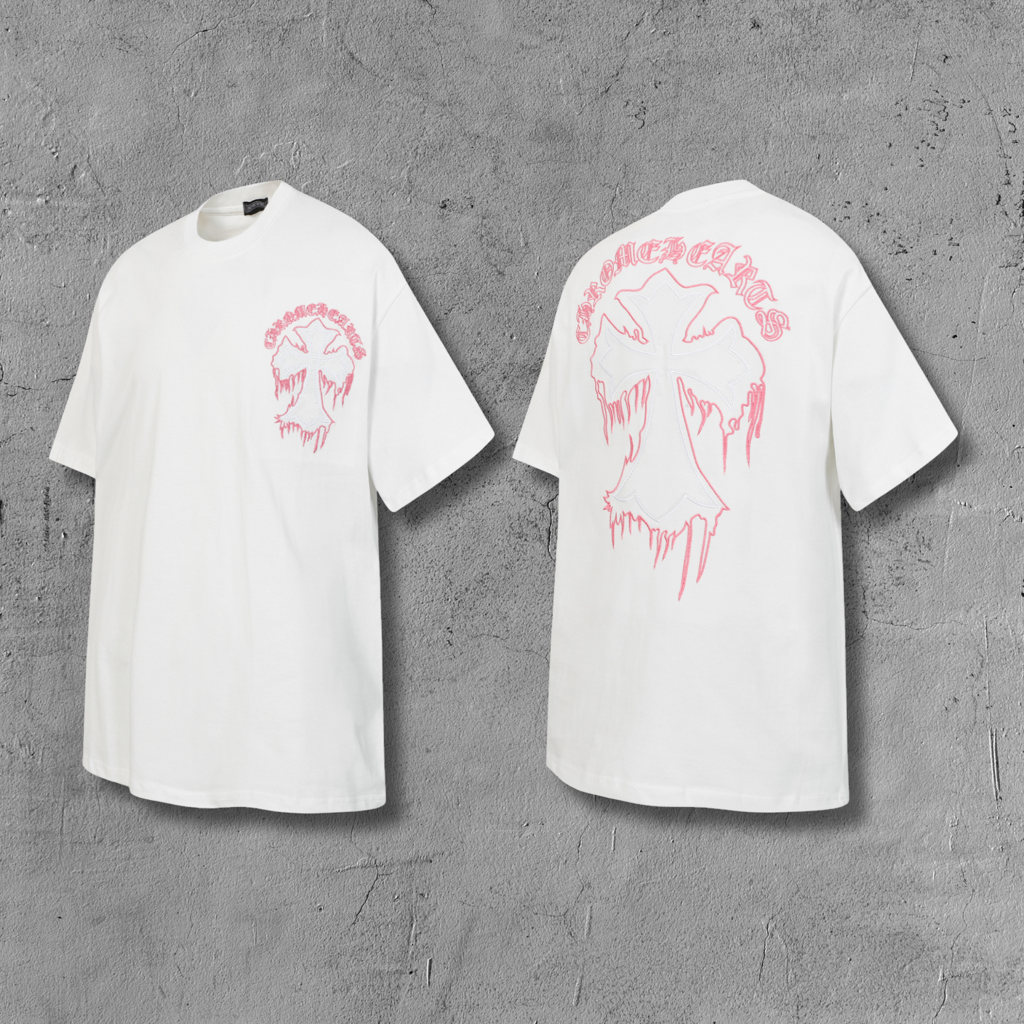 Pink & White Embroidered Cross White T-Shirt™