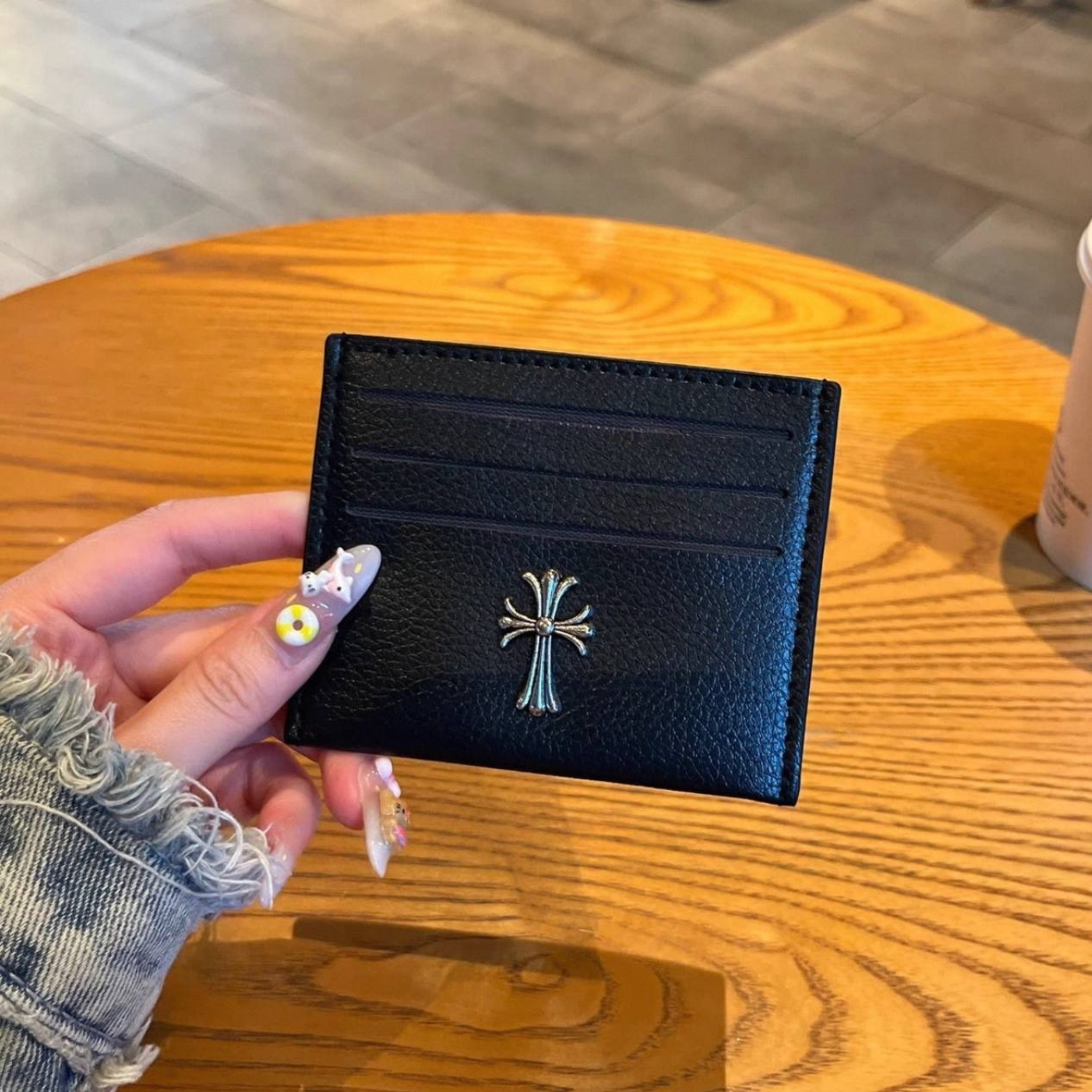 Metallic 3D Symbol Black Leather Card Holder™