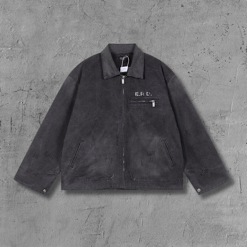 ER* Distressed Back Graphic Black Work Jacket™