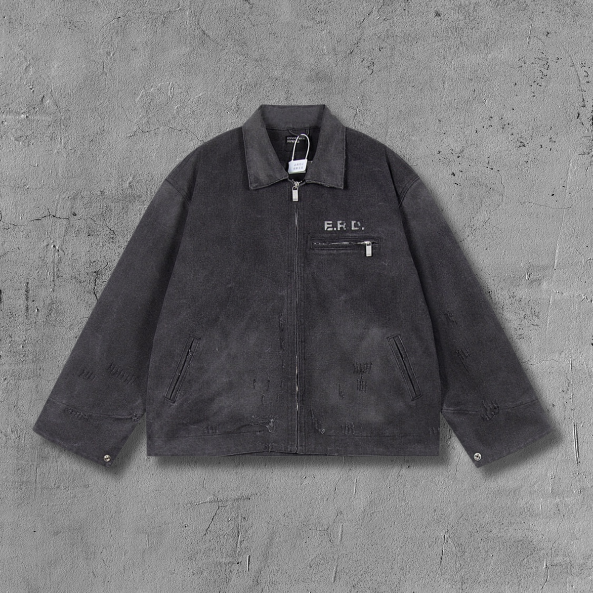 ER* Distressed Back Graphic Black Work Jacket™